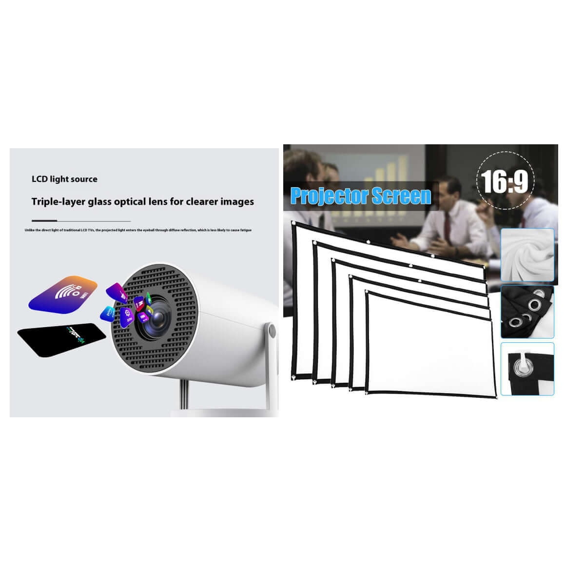 Portable Projector Small Straight Projector for Home Use 180 Degrees Projection Angle Automatic Focus Home Video Projector