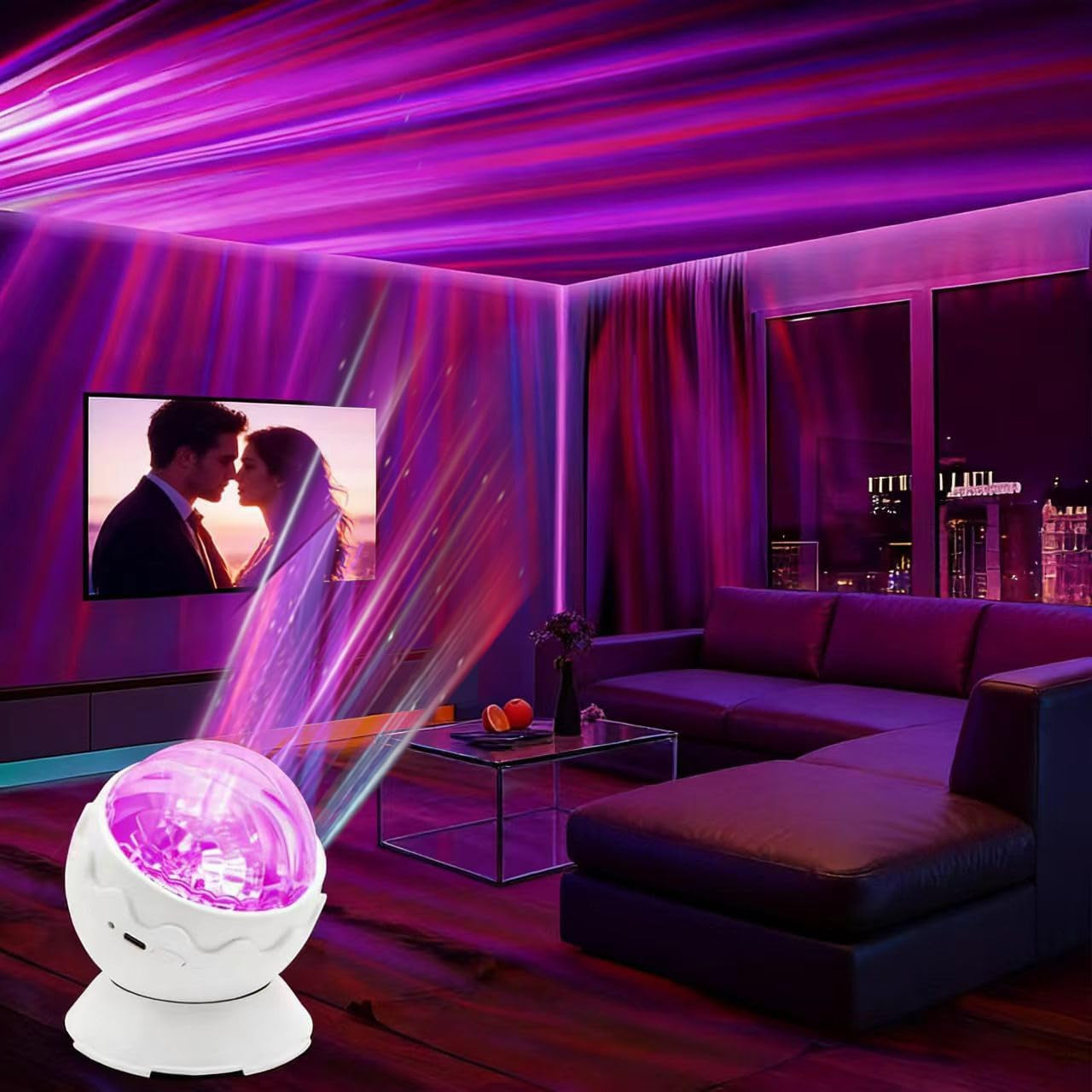 Whole Room Coverage Area Northern Lights Projector Galaxy Aurora 8 Effects Combinations with Night Light Egg Cover for Bedroom Light Sleep (White)