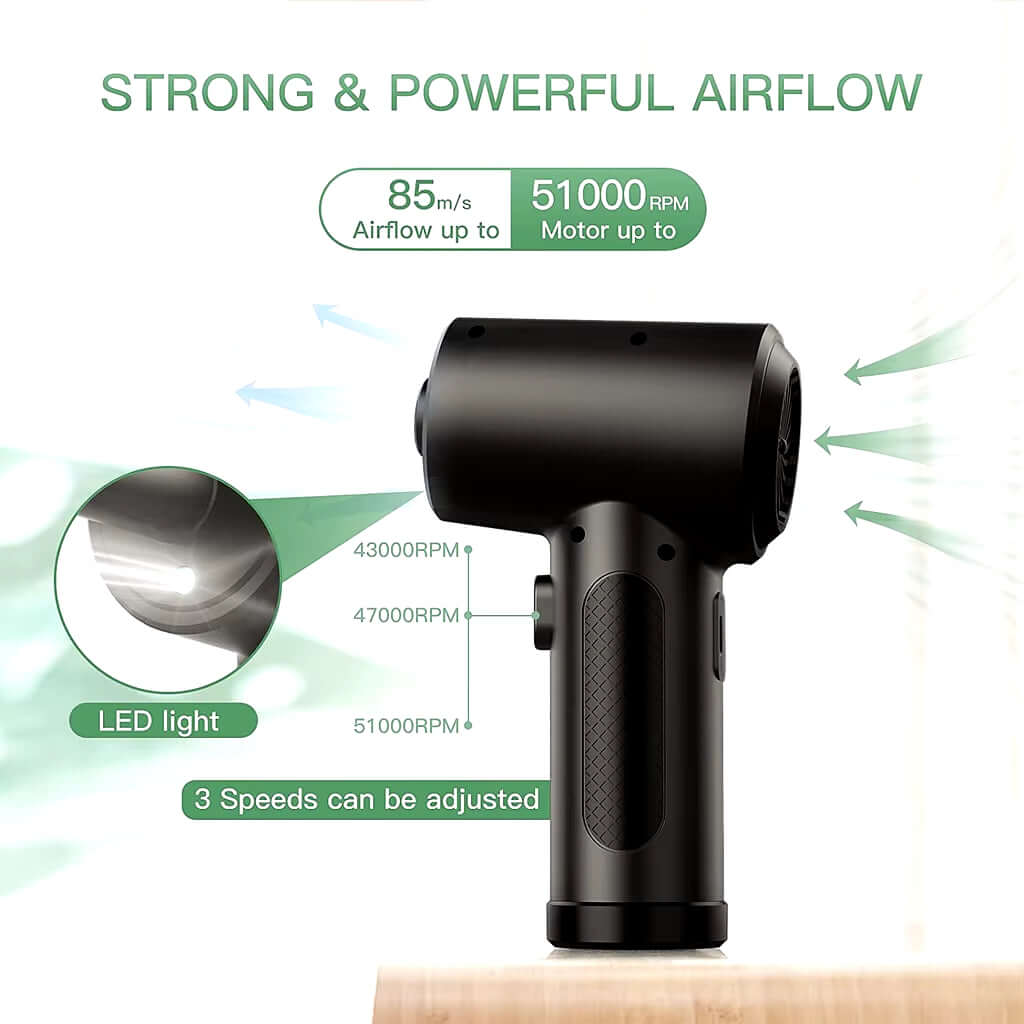Protable Air Duster for Computer Cleaning 51000RPM Cordless Compressed Air Blower with LED Light for PC Computers Keyboard Clean