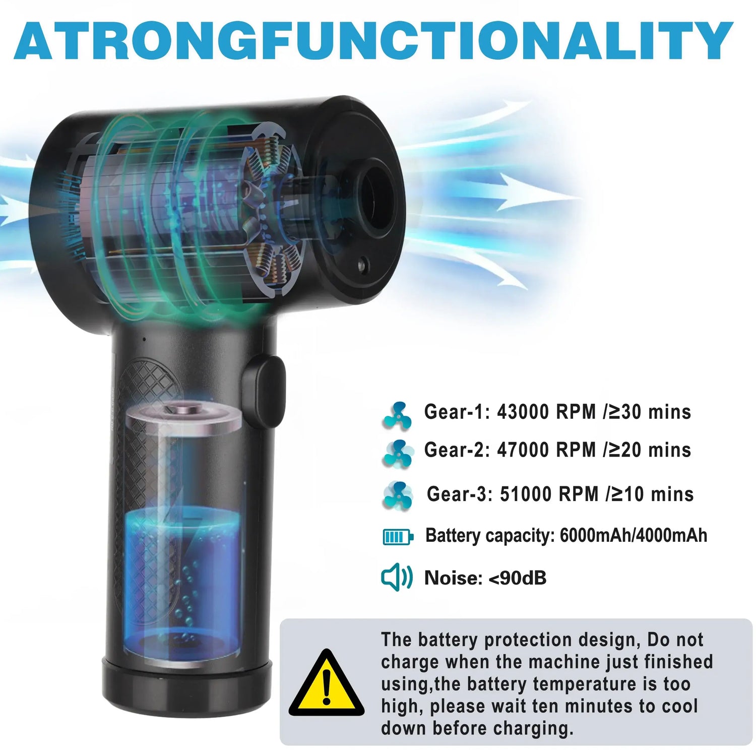 Protable Air Duster for Computer Cleaning 51000RPM Cordless Compressed Air Blower with LED Light for PC Computers Keyboard Clean